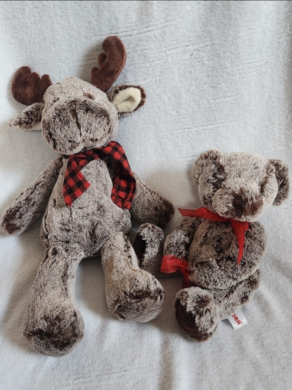 Aurora Moose And Bear Plush With Plaid Bows Fall Rustic